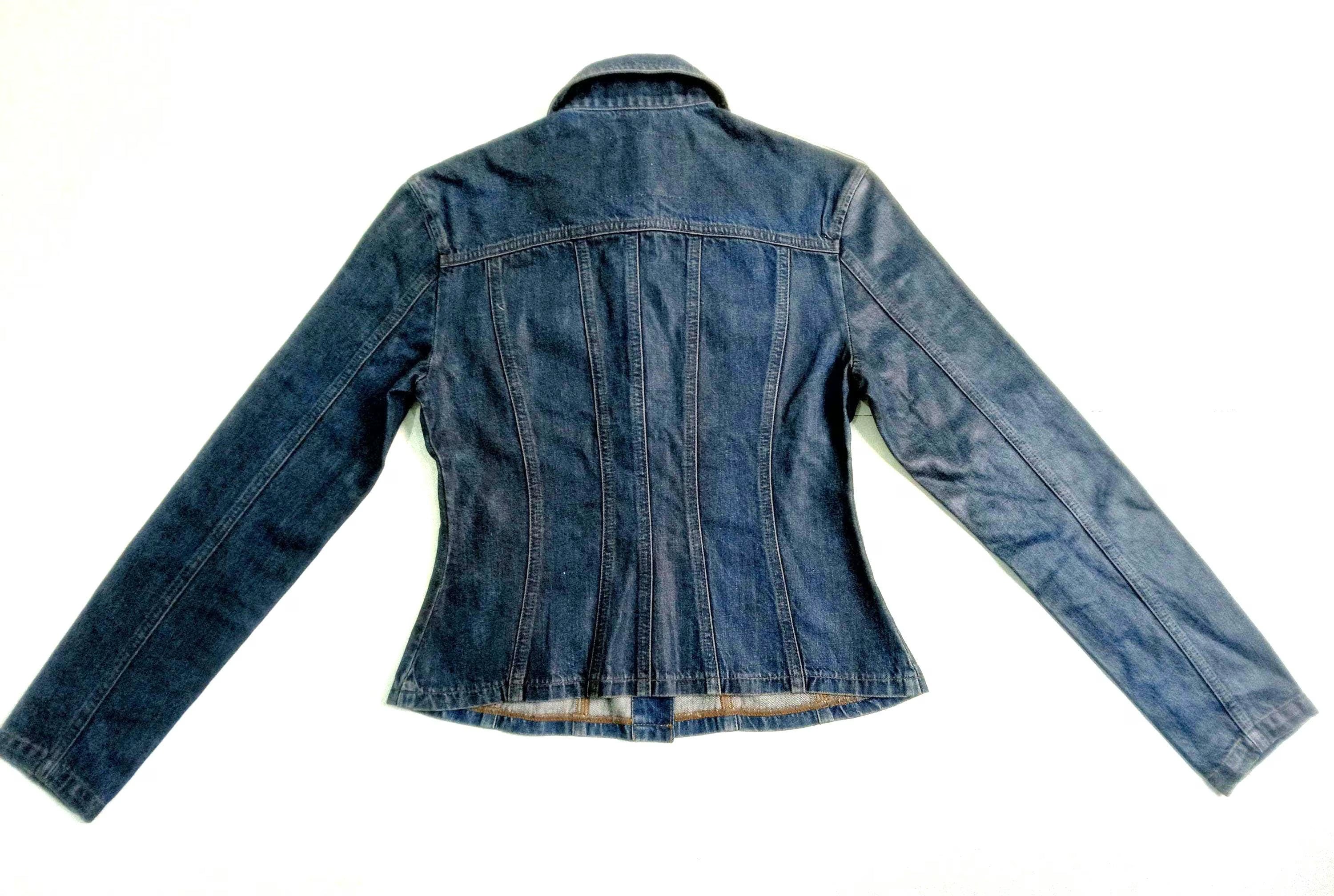 Coated Denim Jean Jacket Dark Wash Slim Fit, Classic Trucker Style, Unisex Small/Medium